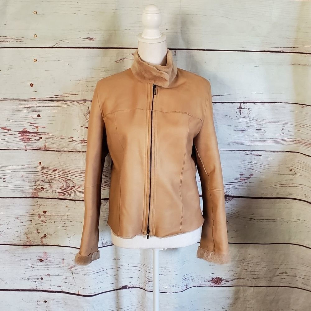 Vintage Artico‎ Sherling Lined Leather Jacket Sz 14